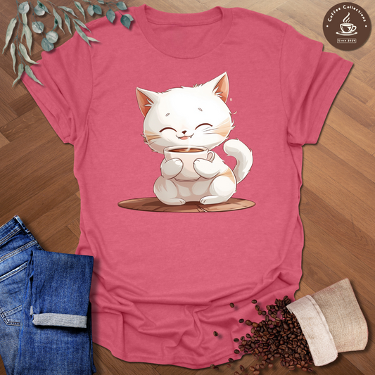 Kawaii Cat Drinking Coffee T-Shirt